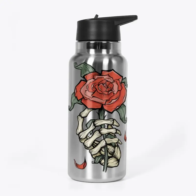 Skeleton Rose Graphic Water Bottle